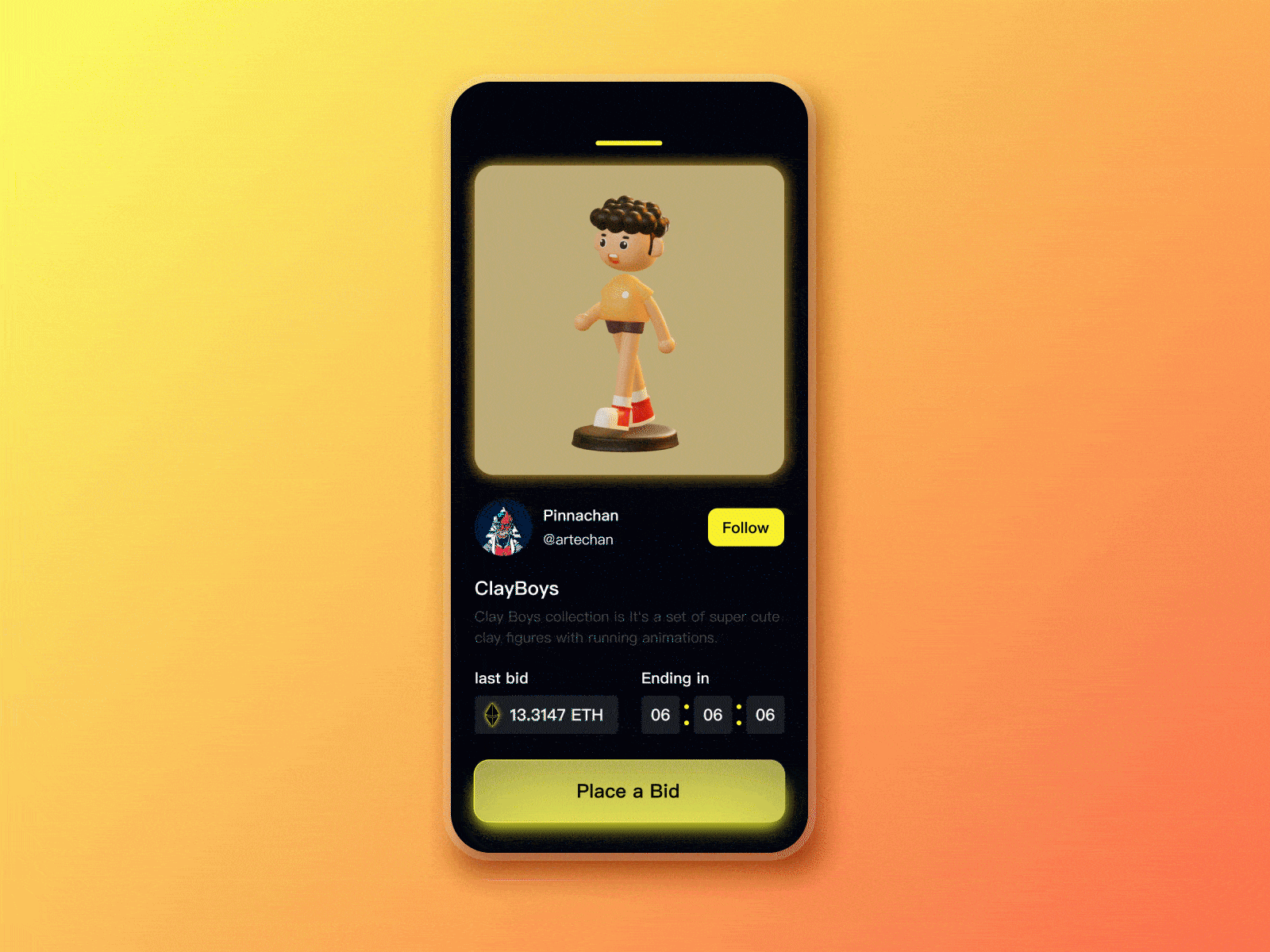 NFT app concept - ClayBoys 3d animation motion graphics nft ui