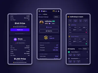 Game Tournament Platform app dark gaming mobile product tournament tourney ui ux warzone