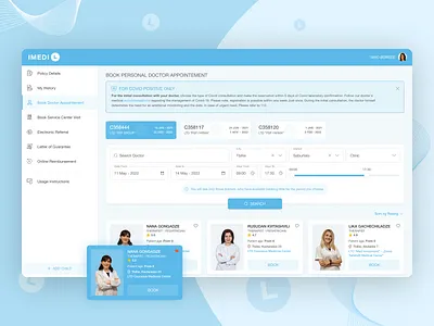 Imedi-L Portal - Insurance Company UI Refactoring blue doctor doctor appointment filter georgian imedil insurance medical rafactoring schedule search ui ux