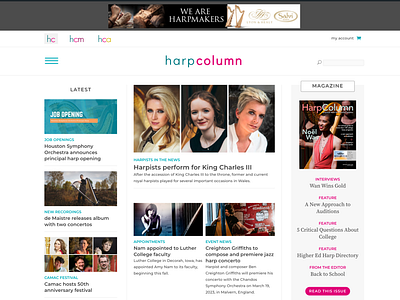 Harp Column Magazine website design magazine music print design web design