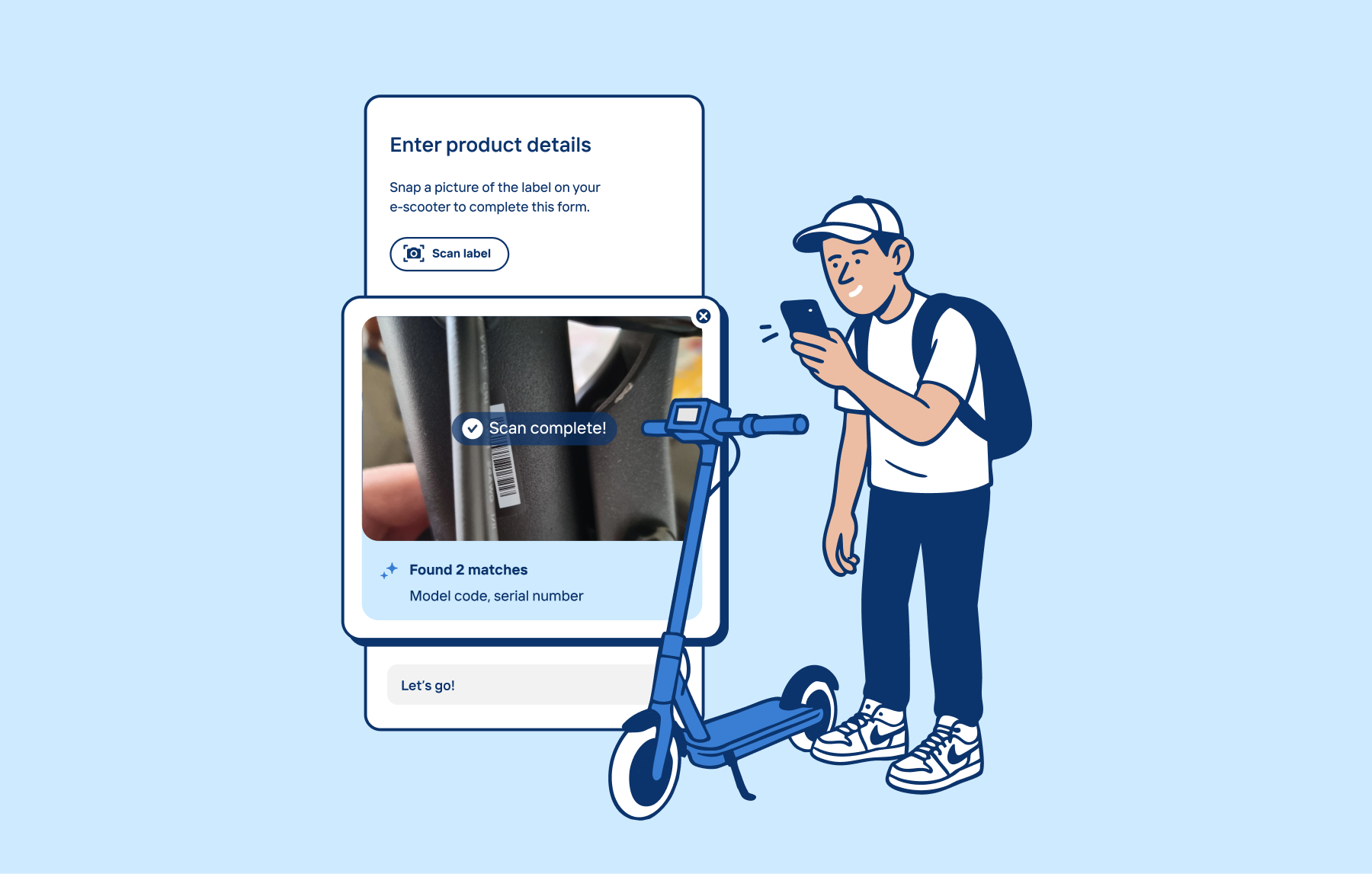 Scoot bold bright character electric vehicle ev flat illustration linework man mobility on the go person rider ridership riding scooter vector