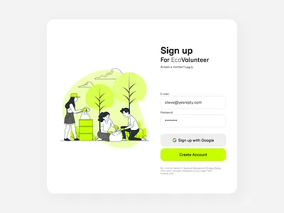 Daily UI :: 001 :: A Sign Up page for a volunteer event dailyui design sign up ui ux vector