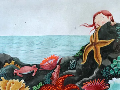 Tidepools character crab illustration painting seaside tidepools