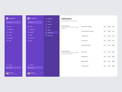 Notifications settings — Untitled UI dashboard dividers dual nav minimal minimalism nav navigation notifications preferences saas settings sidenav tabs toggle toggles ui ui design user interface ux ux design