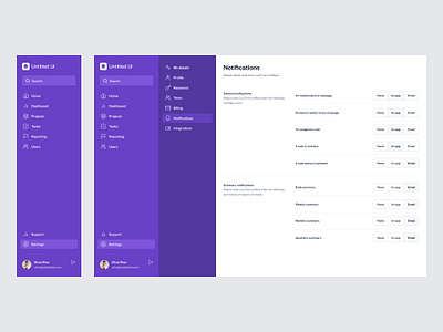 Notifications settings — Untitled UI dashboard dividers dual nav minimal minimalism nav navigation notifications preferences saas settings sidenav tabs toggle toggles ui ui design user interface ux ux design