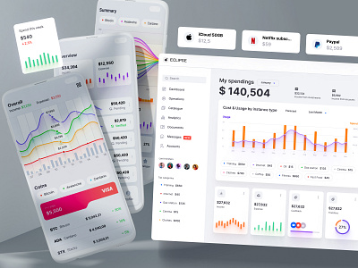 Eclipse - Figma dashboard UI kit for data design web apps animation app banking chart charts components credit card crypto dashboard dataviz desktop finance infographic mobile money netflix statistic template ui widgets