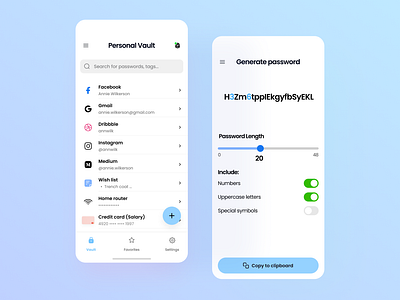 Password Manager 🔐 - Mobile App clean concept design interface manager minimal mobile mobile app mobile design password password keeper password manager safe secure security ui uiux