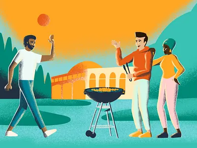 Gathered together barbecue community covid 19 friends get together grainy shadow group heavy shadow illustration kebab mosque