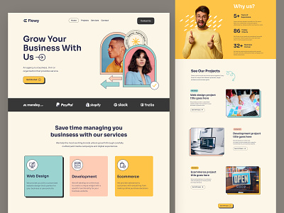 Flowy - Digital Agency Landing Page agency agency website business concept design agency digital agency header homepage landing page design landingpage neobrutalism saas design startup ui design ux design web header web ui webdesign webflow website