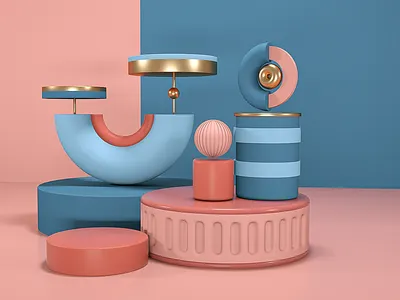 3D Abstract 3d 3d abstract 3d art 3d designer art blue branding cinema 4d design figures gold golden graphic design illustration pink sphere torus tube ui
