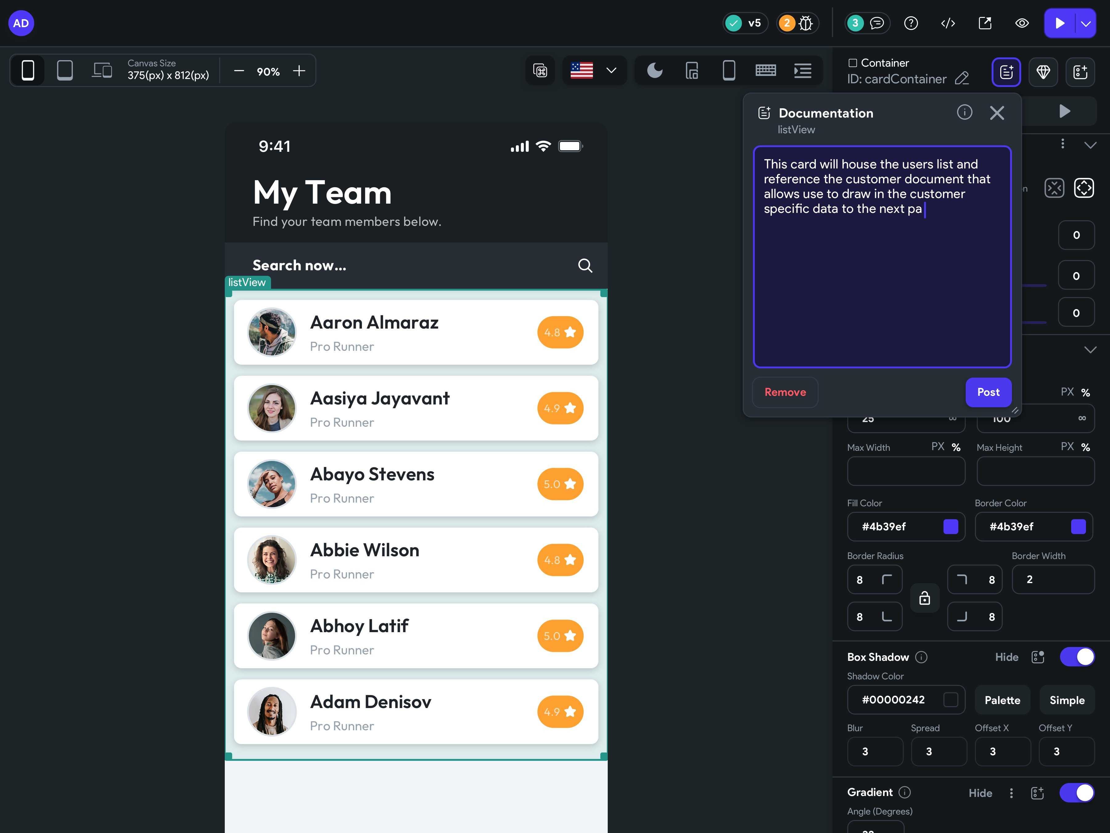 Documentation (In Project) WIP app app design builder comments dashboard design documentation lowcode nocode textfield ui ux workflow