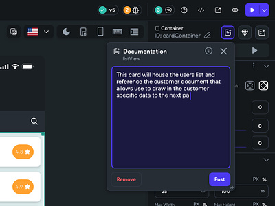 Documentation (In Project) WIP app app design builder comments dashboard design documentation lowcode nocode textfield ui ux workflow