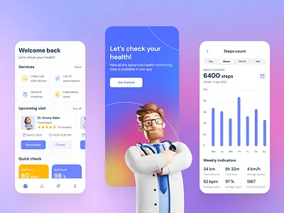 Healthcare App- Medical service 3d application check concept creative design doctor figma health healthcare medical medicine rpm ui ux
