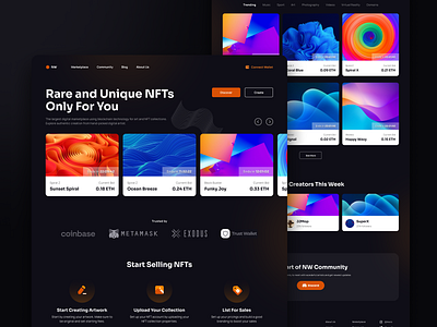 NFT Marketplace Landing Page branding design desktop gradient illustration landing page logo marketplace minimal mobile nft nft landing page nft marketplace nfts typography ui uiux ux vector web