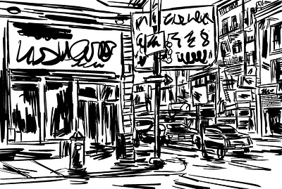 San Francisco Street Corner black and white california city scene digital ink san francisco sketch