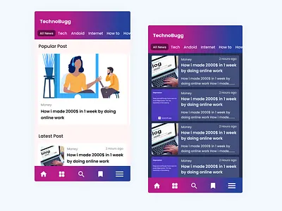 Technobugg App Ui appui appux blog blogapp darkmode newsapp ui ux
