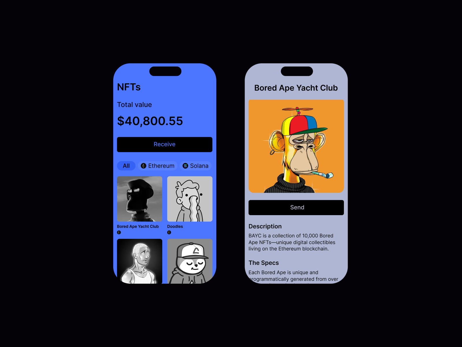 NFT Wallet Concept app art direction blockchain clean concept crypto design finance fintech grid layout minimal mobile mobile app design modern nft typography ui wallet