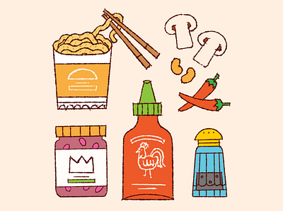 Noodles digital folioart food icons illustration line petra sitaru vector
