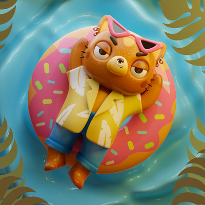 Summer 3D cat 3d 3dillustration 3dmodel blender cat character character design design illustration