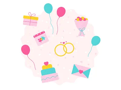 Wedding icons art blue flat flowers grain grainy grit icons illustration illustrator love noisy pink rings vector wedding