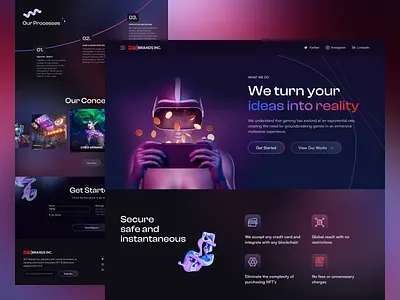 NFT & Metaverse Landing page 🌈 3d abstract blockchain crypto currency cyber desktop game gradient landing landingpage meta metaverse money nft nfts p2e render ui website