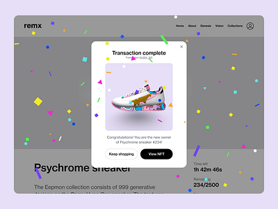 NFT Purchase confetti crypto design digital wearables ecommerce metaverse nft nfts ui web3