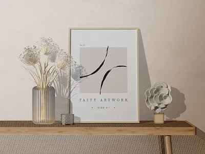 Frame Mockups On The Table With Glass Vase And Dry Plant graphicdesign