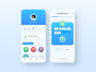 Learn English App achiemements app app design calendar cards design education english games icons illustration ios rewards ui ux
