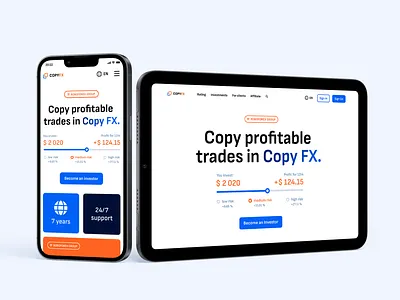 COPYFX trade сopier cards copy trades crypto dashboard finance fintech forex funds infographics invest investing logo platform portfolio price trading ui