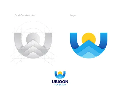 Ubicon Logo brand identity branding colorful creative gradient grid construction illustration lettermark logo logodesign modern monogram mountain ocean professional sea sun water wave wordmark