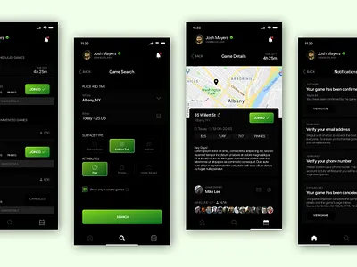 Football App For Players | Concept (Dark UI) app black dark design football games iphone mobile profile search soccer social ui user experience ux