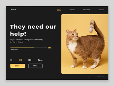 DailyUI #032. Crowdfunding Campaign 032 cats charity clean clean design crowdfunding crowdfunding campaign dailyui dailyui032 dashboard donate donation donations landing minimal pet ua ui ux web