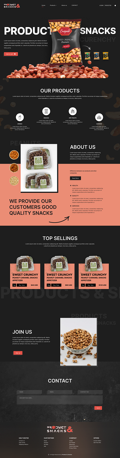 Snacks landing page adobe xd figma landing page peanuts snack ui ux