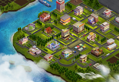 Building Game map design buildings construction design game isometric realistic ui ux