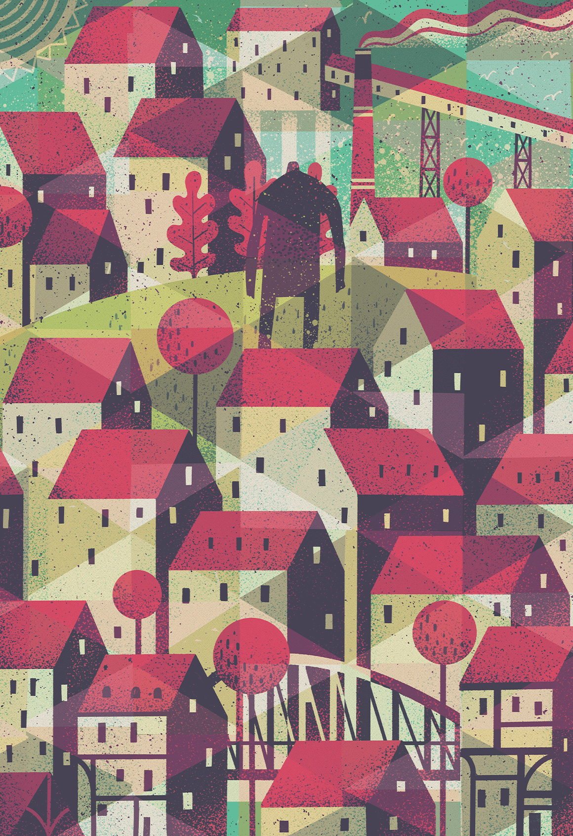 V I R D I N buildings buy character illustration poster print steve simpson town