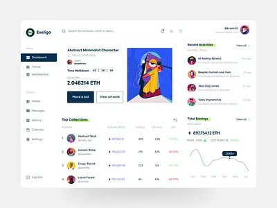 NFT Artwork Dashboard akramhs app artwork dashboard design nft nft app nft artwork nft dashboard nft design nft marketplace nft wallet nft web app ui ui design uiux uix ux