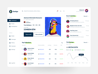 NFT Artwork Dashboard akramhs app artwork dashboard design nft nft app nft artwork nft dashboard nft design nft marketplace nft wallet nft web app ui ui design uiux uix ux