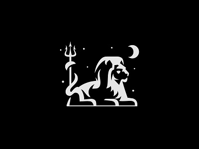 Lion Trident Logo entertainment finance graphic design icon illustration king lion luxury mark media minimal neptune night roar secure sport strong trident wild