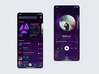 Music Player Mobile App UI design 2022 app design apps design branding clean ui design dark app figma graphic design inspiration mobile mobile app modern app design motion graphics music app music player radio app travel app trending uxdesign web design