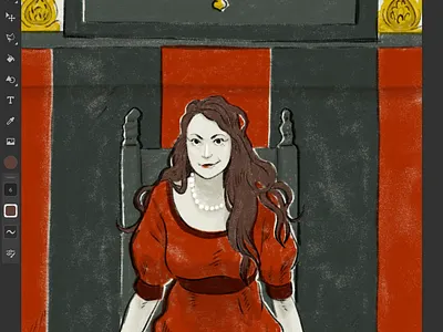 The lady adobe fresco digital illustration drawing editorial historic illustration red and black regal retro scene skull vintage witchy