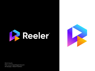 Reeler Social Media App Logo Design | Trendy Media Logo Concept a b c d e f g h i j k l m n app logo brand identity branding colorful gradient logo icon logo logo design logo designer logotype media modern logo o p q r s t u v w x y z play r logo reel streaming vector video