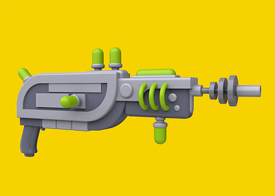Acid gun 3d alien blaster cartoon concept gun raygun render scifi space technology toy war weapon