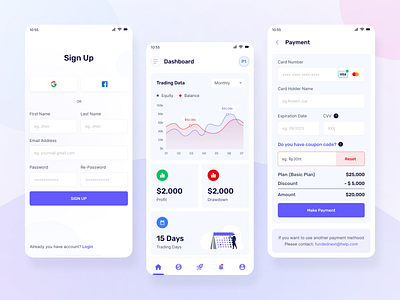 FundedNext - Mobile Apps app design application dashboard figma forex forex app fundednext homepage login mehediuid mobile app mobile app design modern app payment sign up trading trading app ui ux