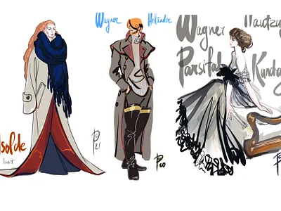Sketches of the main characters for three operas by Richard Wagn art design digital fashion illustration image opera sketch theatre wagner