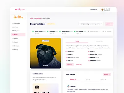 Adopets app application colors credit card dashboard design desktop market notes pet status step table ui ux wizard
