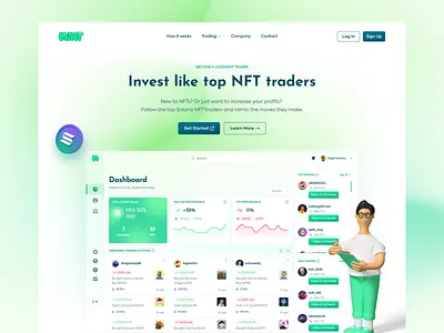 NFT Landing Page Header creative crypto design landing page mint minting modern nft platform sol solana trade trader trading trendy ui design ux design web design web header website