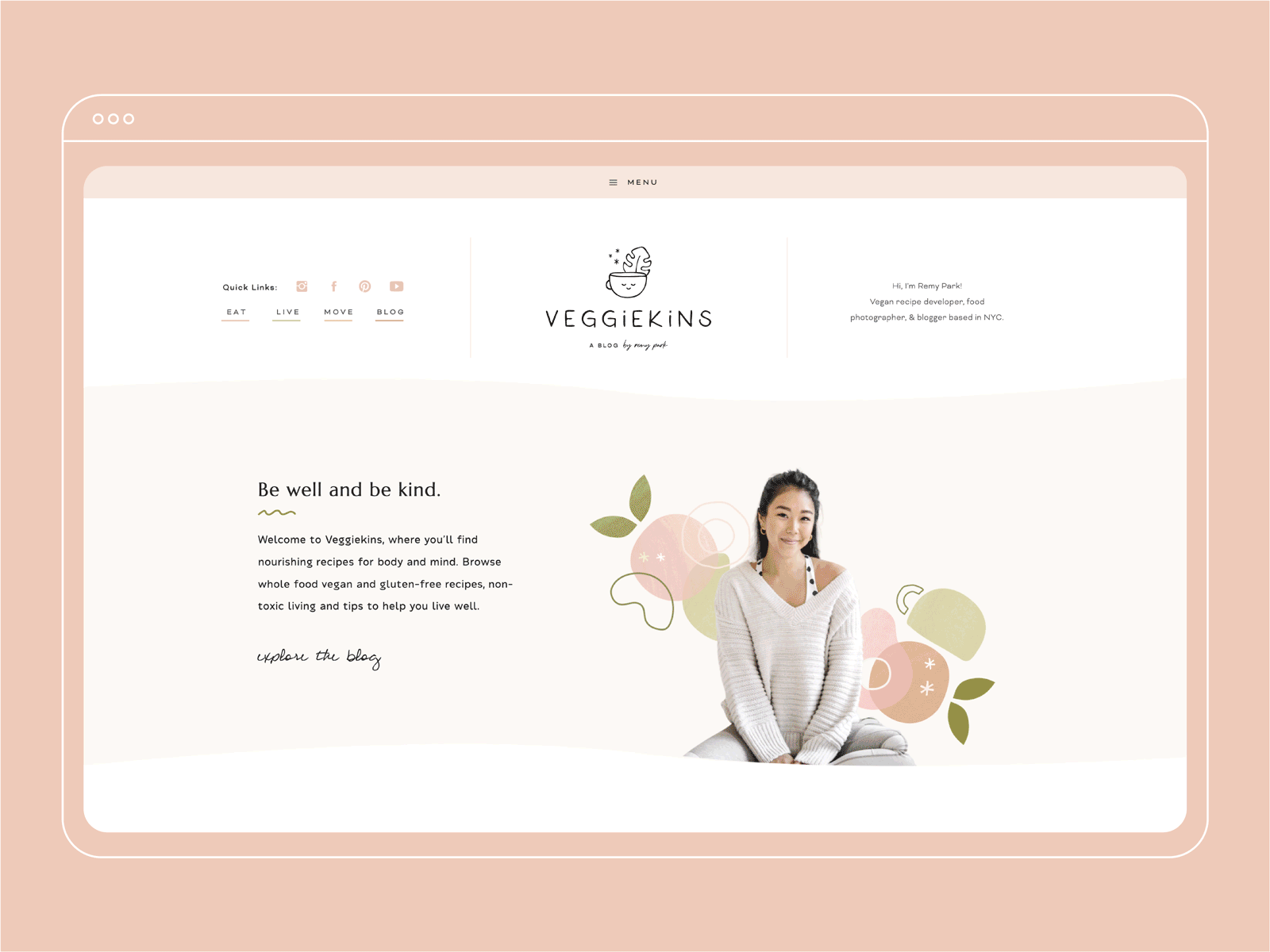 Veggiekins Blog - Web Design Overview blog blog design blogger brand design brand identity brand identity system branding food blog home page lifestyle blog logo personal brand ui uiux ux visual branding web web design website website designer