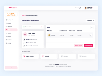Adopets action app application dashboard design details edit menu notes pet petmarket settings shelter shot software system ui ux