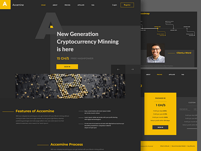 Accemine - A Cryptocurrency Website app design bitcoin landing page bitcoin website design blockchain landing page blockchain website design cryptocurrency landing page cryptocurrency website design landing page product design responsive design ui design ux design visual design website design website design agency website designer website designing website designing agency website designing company