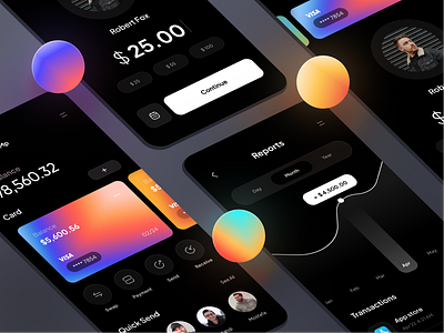 Finance Mobile App Design 3d app banking card credit card dark finance financial fintech gradient mobile app mobile bank mobile ui money money transfer online banking payment app send money ui wallet